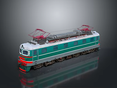 Green and White Electric Train Model with Red Pantographs and Detailed Design 3d model