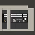 Modern Stylish Sideboard With Grey Black Finish Wooden Panels Storage Drawers Cabinets And Coffee Machine