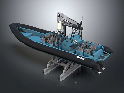 Blue And Black Yacht With Seats And Mechanical Equipment On Stand 3d model