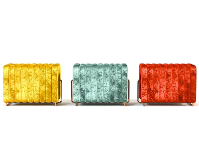 Yellow Teal Red Velvet Sofa Benches With Tufted Design And Sturdy Metal Legs 3d model