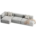 Stylish Gray Sectional Sofa With Geometric Pattern Pillows And Plaid Blanket 3d model