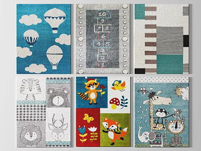 Colorful Square Rugs With Animal Hot Air Balloon Cloud And Geometric Patterns 3d model