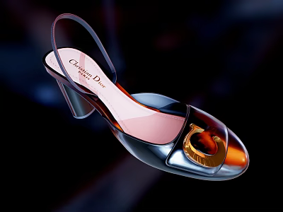 Christian Dior Women's Transparent Slingback High Heels With Golden Buckle And Stiletto Heel 3d model