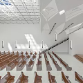 Modern Church Interior With Cross Altar Pews And Skylight Ceiling Design