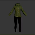 Green Casual Hoodie With Zip Up Front And Black Pants Design