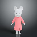 Cute White Rabbit Doll Wearing Pink Dress Against Soft Gray Gradient Background