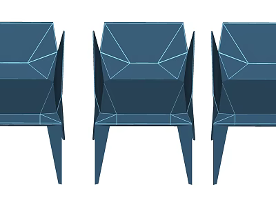 Set Of Three Modern Blue Geometric Leisure Chair With Angular Structure And Streamlined Design 3d model