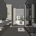 Modern Bathroom Interior Design With Glass Shower Enclosure Bathtub And Double Vanity