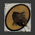 Small Brown Water Bird Model Standing On Orange Black Base With White Cloth