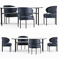 Modern Dining Table Set With Round Table And Navy Blue Metal Frame Chairs 3d model