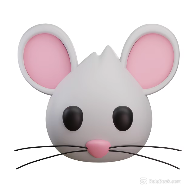 Cute White Mouse Doll with Pink Ears Nose and Black Eyes Whiskers 3d model 