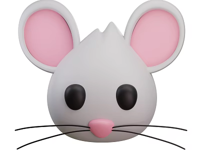 Cute White Mouse Doll with Pink Ears Nose and Black Eyes Whiskers 3d model