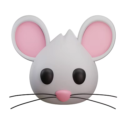 Cute White Mouse Doll with Pink Ears Nose and Black Eyes Whiskers 3d model