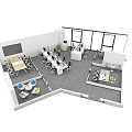 Modern Public Office Space Layout With Open Work Desks Conference Table And Green Plants