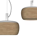Two Modern Wooden Pendant Lights With White Top And Warm Illuminated Glow