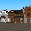 Traditional Ancient Chinese Architecture With Overhanging Eaves Gray Walls Red Lanterns And People In Square