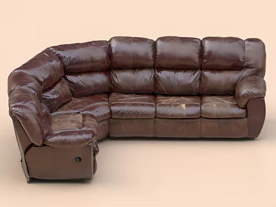 Brown Leather Sectional Sofa with Plush Cushions for Living Room Use 3d model