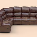 Brown Leather Sectional Sofa with Plush Cushions for Living Room Use