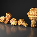 Five Golden Crispy Fried Chicken Drumsticks Arranged On Gray Background