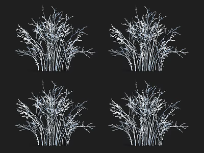 White Outline Bare Trees Illustration In Four Groups On Black Background 3d model