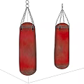 Two Red Punching Bags Hanging With Chains As Sports Fitness Equipment