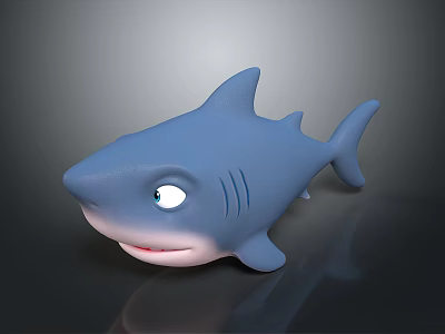 Cute Blue Cartoon Shark Toy Figure with Big Eyes and Smiling Mouth 3d model
