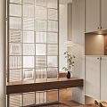 Modern Living Dining Room Interior With Open Layout Marble Counter And White Cabinets
