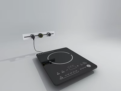 Black Induction Cooker With Circular Heating Zone White Control Panel And Knobs Modern Kitchen Appliance 3d model