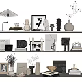 Modern Home Decorative Ornament Combinations with Vases Sculptures Frames Books and Lamp on Shelf