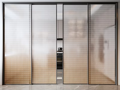Modern Interior Sliding Doors with Grid Pattern Glass as Space Divider 3d model