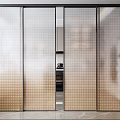Modern Interior Sliding Doors with Grid Pattern Glass as Space Divider