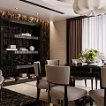 Modern Living Dining Room Interior With TV Wall Sofa Armchairs And Decorative Rug