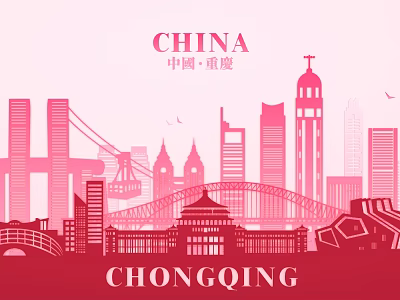 Chongqing China City Skyline Silhouette With High Rise Buildings And Bridges 3d model