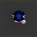 Blue Haired Elf Character In Blue Coat With White Fur Trim And Pink Shoes