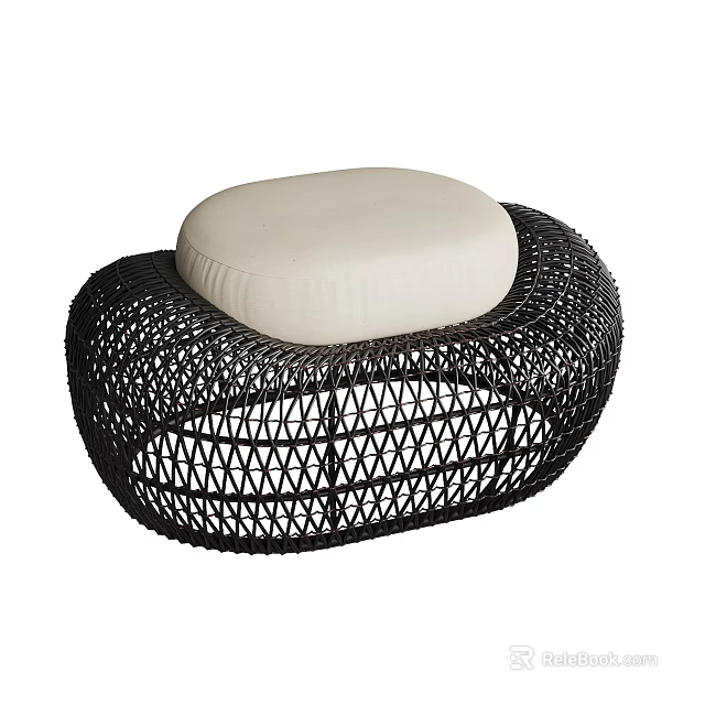 Stylish Modern Leisure Chair With Black Woven Frame And White Cushion 3d model 