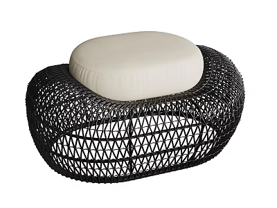 Stylish Modern Leisure Chair With Black Woven Frame And White Cushion 3d model