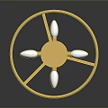 Golden Circular Ceiling Fan With Metal Ring Frame And White Blades Modern Design