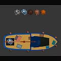 Cartoon Scene With Colorful Boat Red Crane Blue White Hull And Orange Buoys