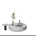 Round Marble Coffee Table With Plant Tray Book And Decorative Items 3d model