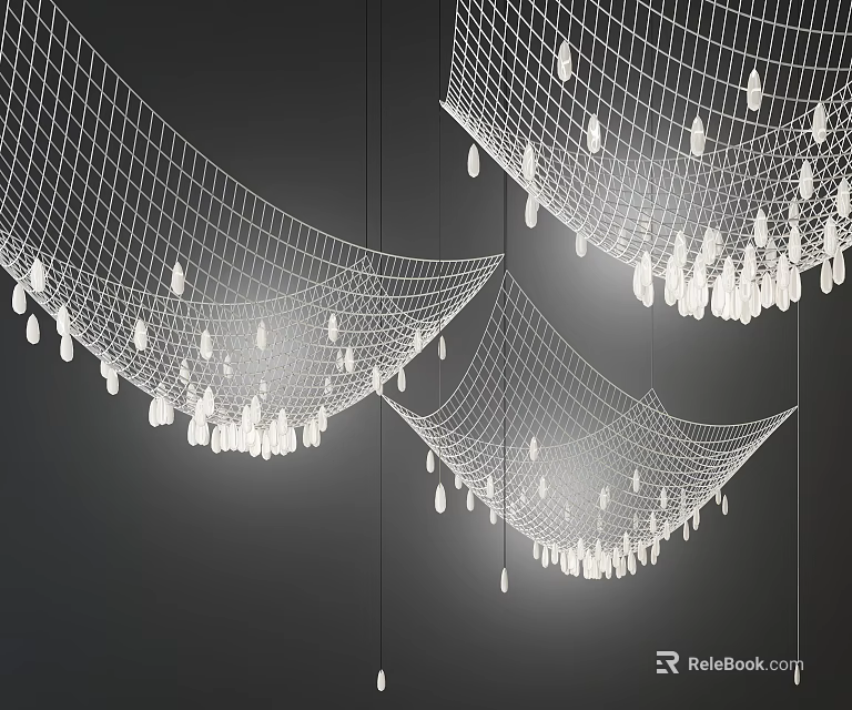 Net Pattern Chandelier with Hanging White Decorative Elements for Modern Interiors 3d model 