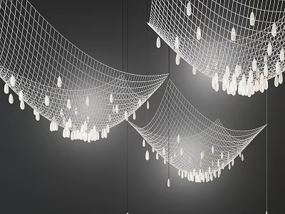 Net Pattern Chandelier with Hanging White Decorative Elements for Modern Interiors 3d model