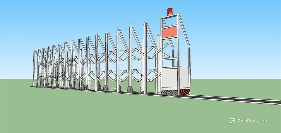 Outdoor Retractable Gate System with Multiple Sections Control Box and Red Warning Light 3d model