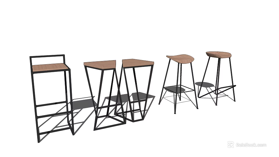 Multiple Modern Minimalist Bar Stools With Metal Frame And Wooden Seat 3d model 