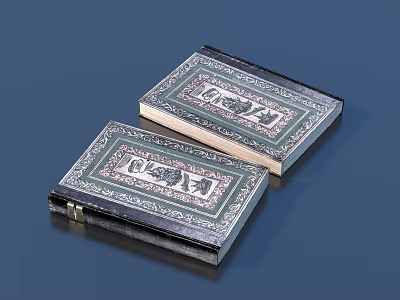 Antique Hardcover Books With Ornate Decorative Covers And Embossed Patterns 3d model