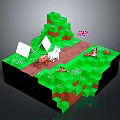 Pixel Art Scene With Green Terrain Path White Tents Unicorn And UK Flag