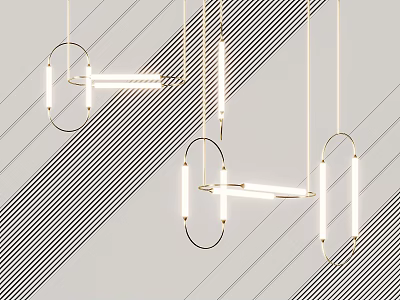 Modern Geometric Pendant Lights With Circular Frames And Linear LED Lamps For Contemporary Interior Design 3d model