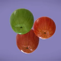 Three Fresh Apples Displaying Green And Red Colors On Purple Background