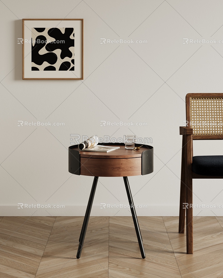 Round Bedside Table Simple Sofa Side Table Nordic Minimalist Solid Wood 3d model