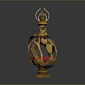 Ornate Golden Decorative Lantern With Intricate Cutout Design And Red Base
