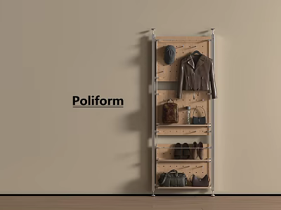 Poliform Wooden Metal Frame Shelf with Hat Jacket Bag and Shoes Storage Organizer 3d model